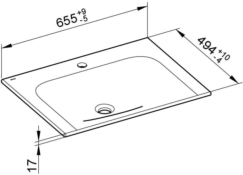 KEUCO X-Line Keramik-Waschtisch 655 mm weiß ohne Hahnlochbohrung mit CleanPlus