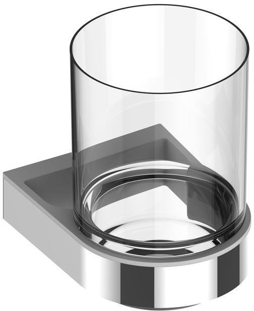 KEUCO Glashalter SMART.2 mit Zahnputzbecher aus Kristallglas, verchromter Metallhalter, Wandmontage