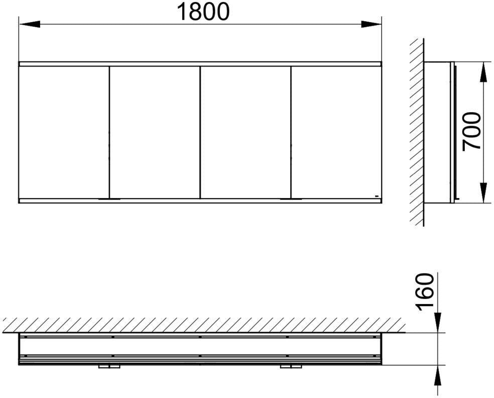 KEUCO Royal Modular 2.0 Spiegelschrank 1800 mm, unbeleuchtet, 4 Türen, silber-eloxiert
