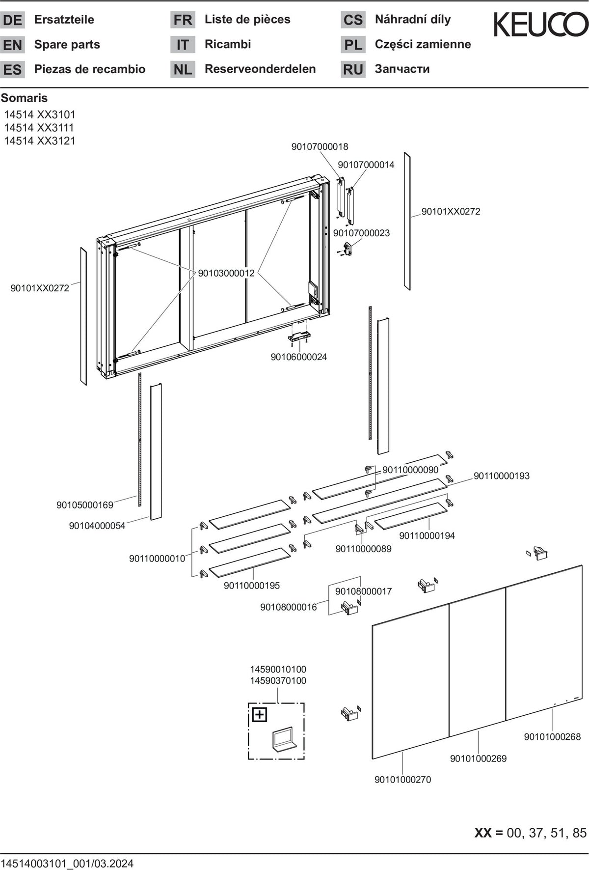 KEUCO SOMARIS Spiegelschrank Wandeinbau 1200 x 710 x 115 mm verspiegelt – Stilvolles Design