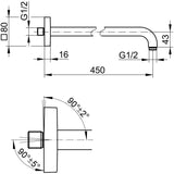 KEUCO Brausearm Edition 300, Wandanschluss, 300 mm, verchromt – Eckige Form, Metall