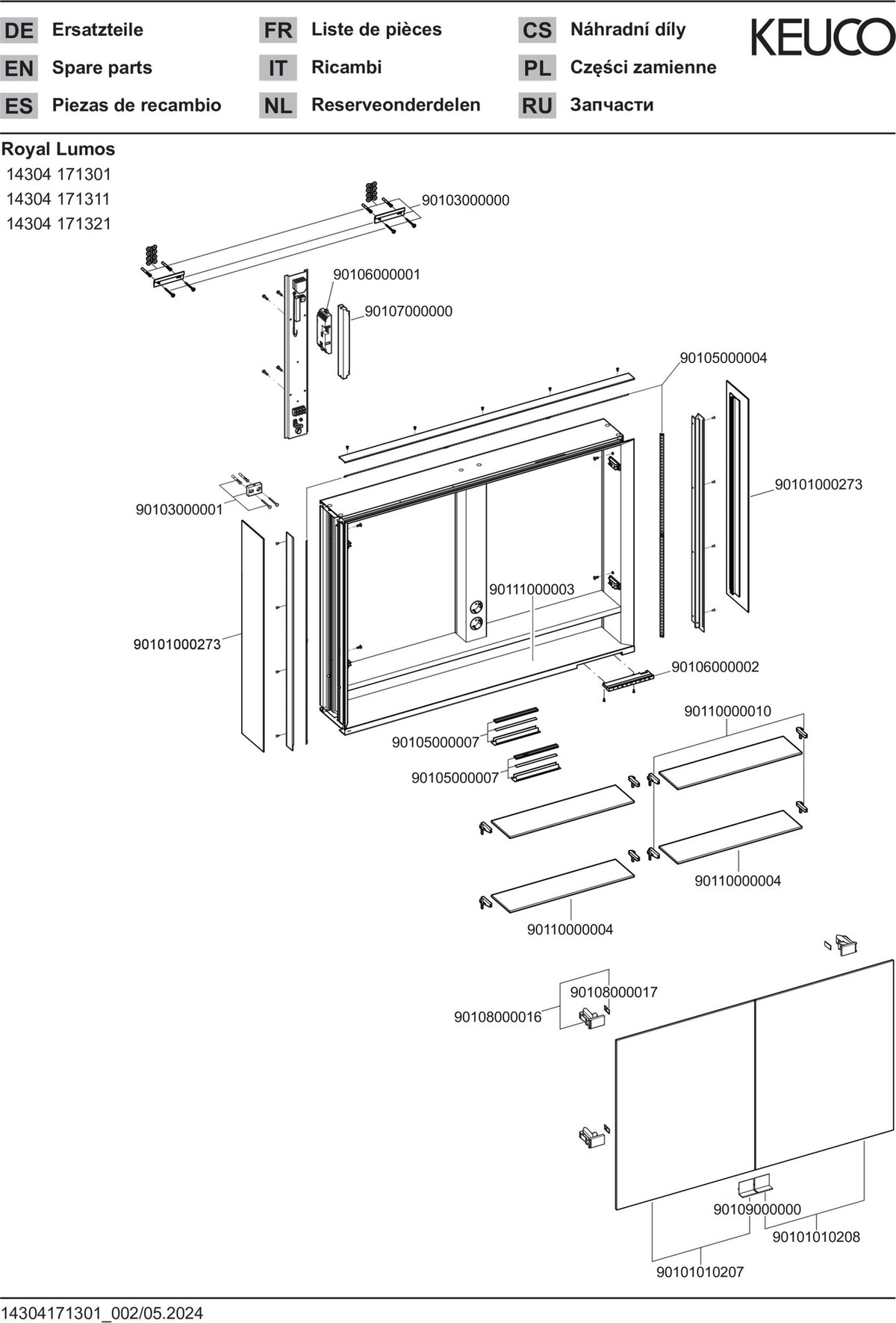 KEUCO Royal Lumos Spiegelschrank 1000 mm, LED-Beleuchtung, silber-eloxiert, 2 Türen