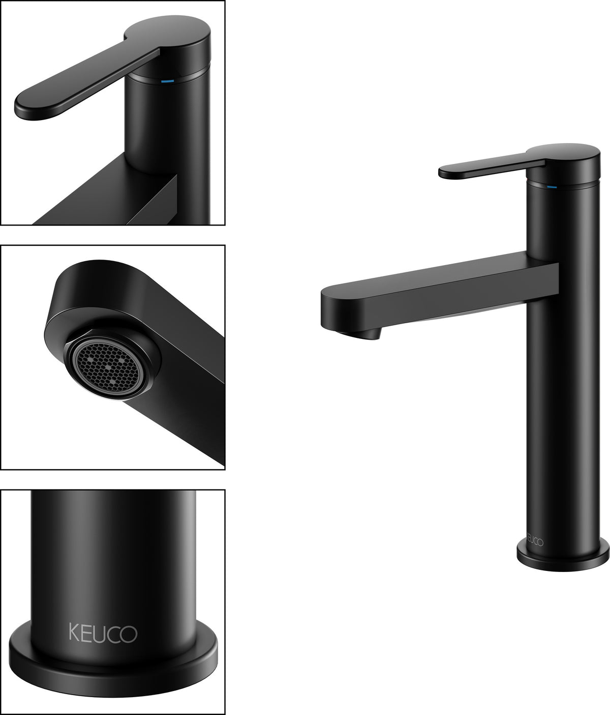KEUCO IXMO Einhebel-Waschtischmischer 130 Flat, Rosette rund, schwarz matt – ohne Zugstange