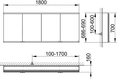 KEUCO Royal Modular 2.0 Spiegelschrank 1800 mm, beleuchtet, silber-eloxiert, Wandvorbau