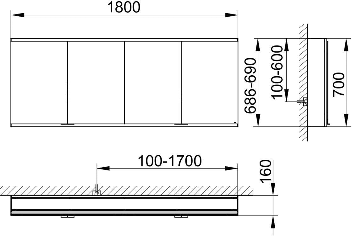 KEUCO Royal Modular 2.0 Spiegelschrank 1800 mm, unbeleuchtet, 4 Türen, silber-eloxiert