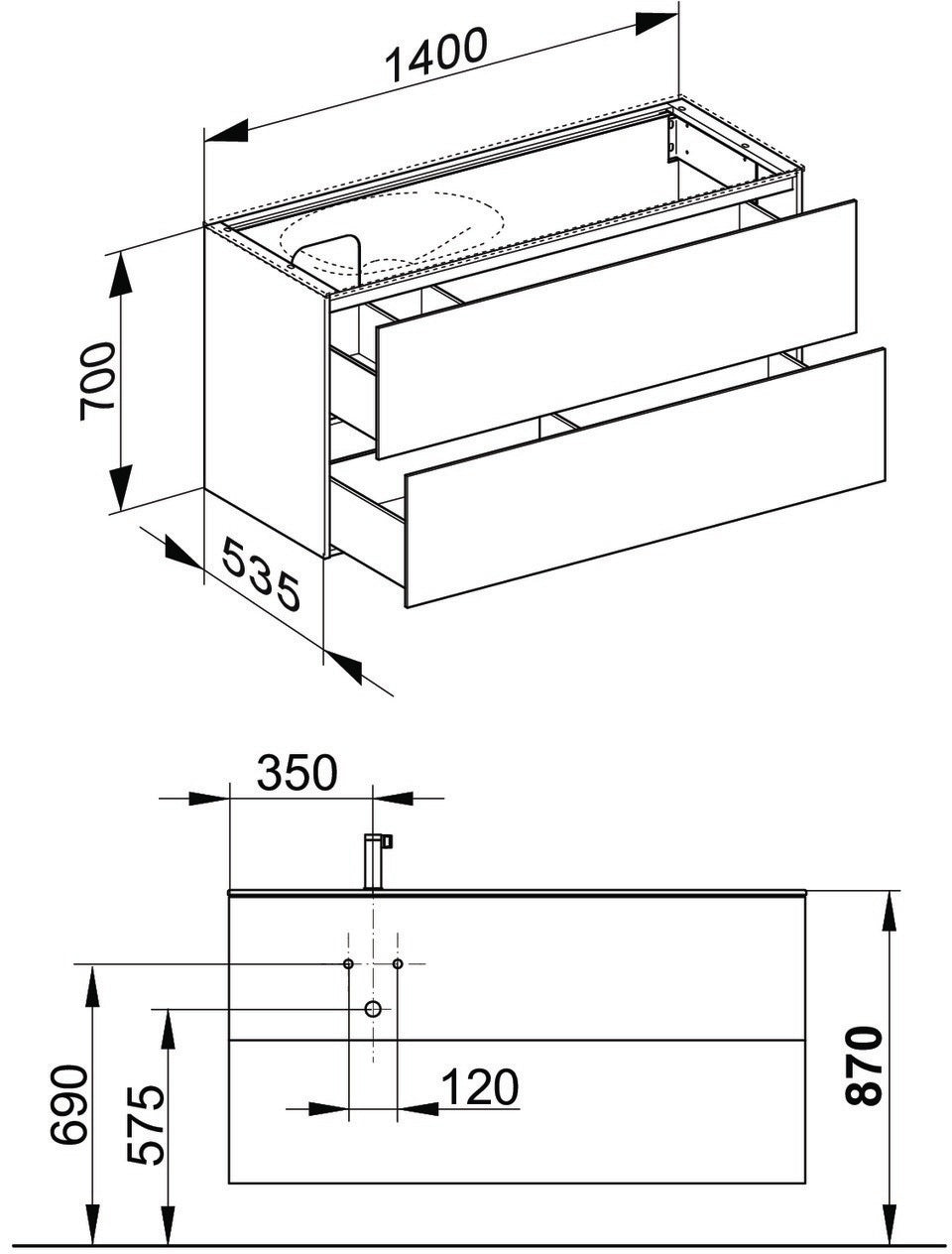 KEUCO Edition 11 Waschtischunterbau 1400 mm, 2 Auszüge, anthrazit/Glas anthrazit, Push-Open