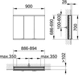 KEUCO Royal Modular 2.0 Spiegelschrank 900 mm, unbeleuchtet, Wandeinbau, mit Steckdose & USB