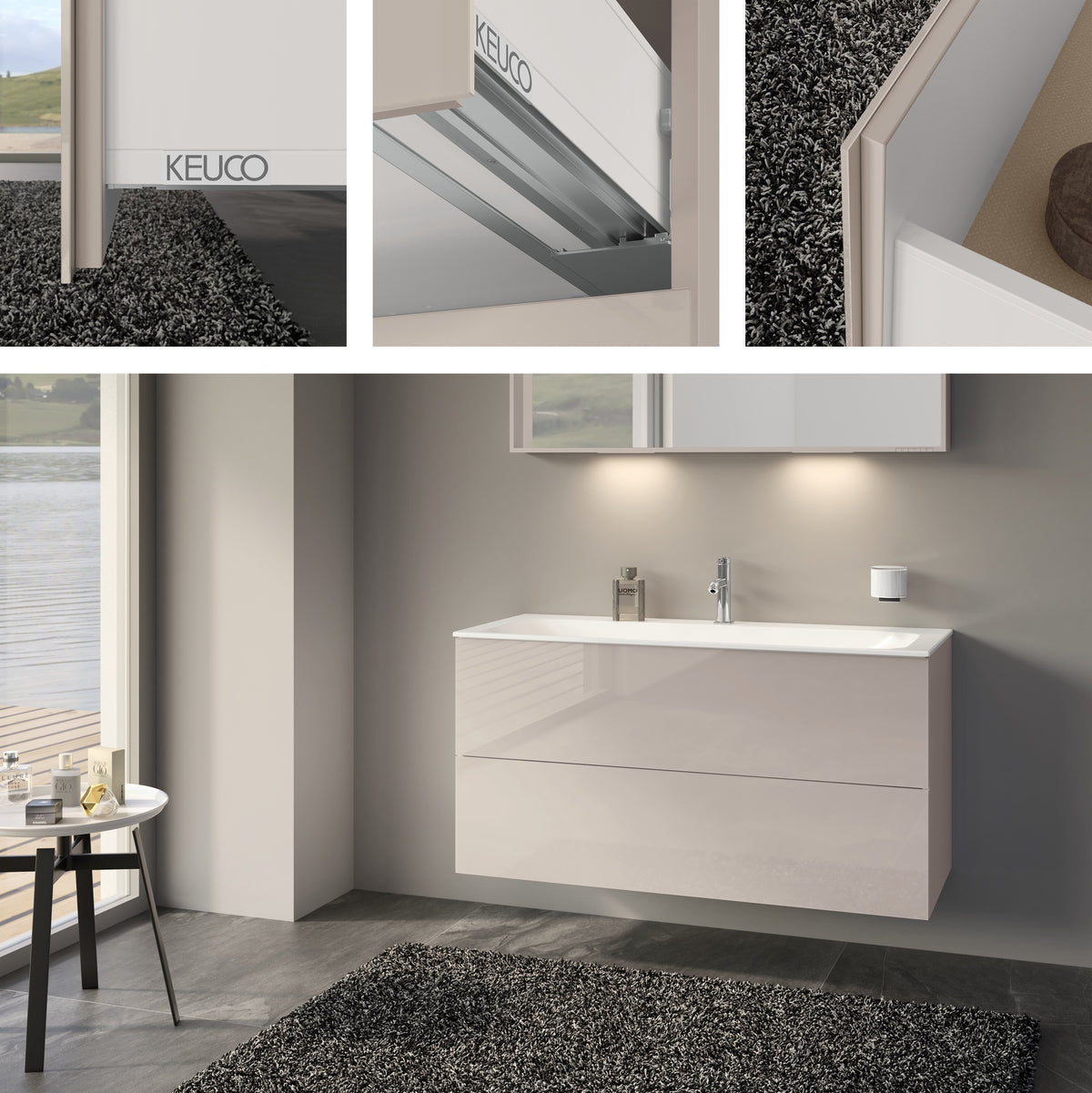 KEUCO X-Line Waschtischunterbau 1200 mm mit 2 Auszügen, anthrazit, wandmontiert, ohne Griff