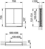 KEUCO Royal Lumos Spiegelschrank Wandeinbau 700 x 735 x 130 mm silber-eloxiert mit Ablagefach