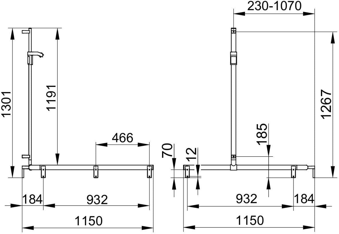 KEUCO AXESS Duschhandlauf 850 mm rechts mit Brausestange, silber-eloxiert