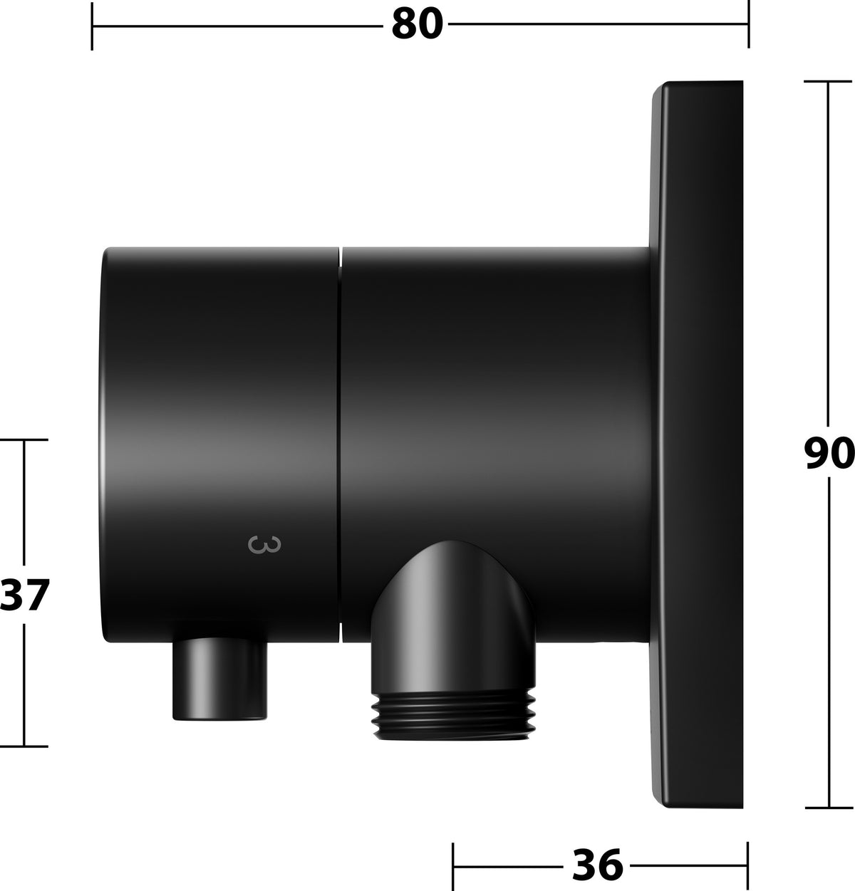 KEUCO IXMO Comfort 3-Wege Umstellventil DN15 Unterputz, eckig schwarz matt, mit Schlauchanschluss