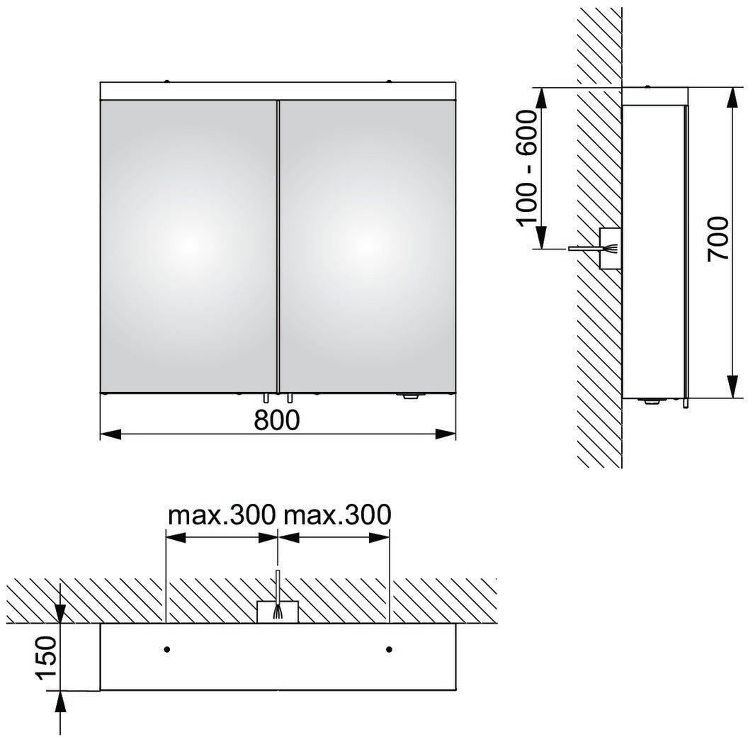 KEUCO Royal Reflex.2 Spiegelschrank 800 mm silber-eloxiert mit LED-Beleuchtung und 2 Drehtüren