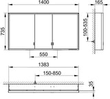KEUCO Royal Lumos Spiegelschrank 1400 mm, 3 Türen, LED-Beleuchtung, silber-eloxiert