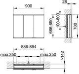 KEUCO Royal Modular 2.0 Spiegelschrank – unbeleuchtet, Wandeinbau, 900 mm, mit Steckdose & USB