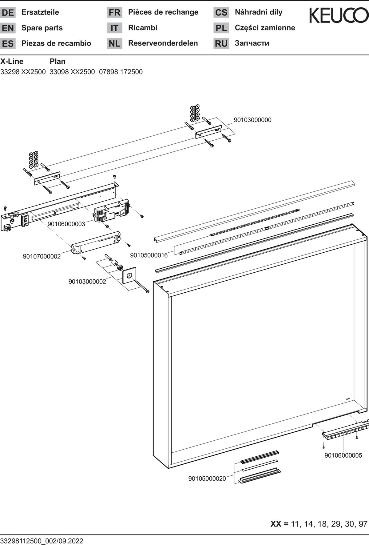 KEUCO X-Line Lichtspiegel mit Spiegelheizung, DALI, 800x700 mm, inox