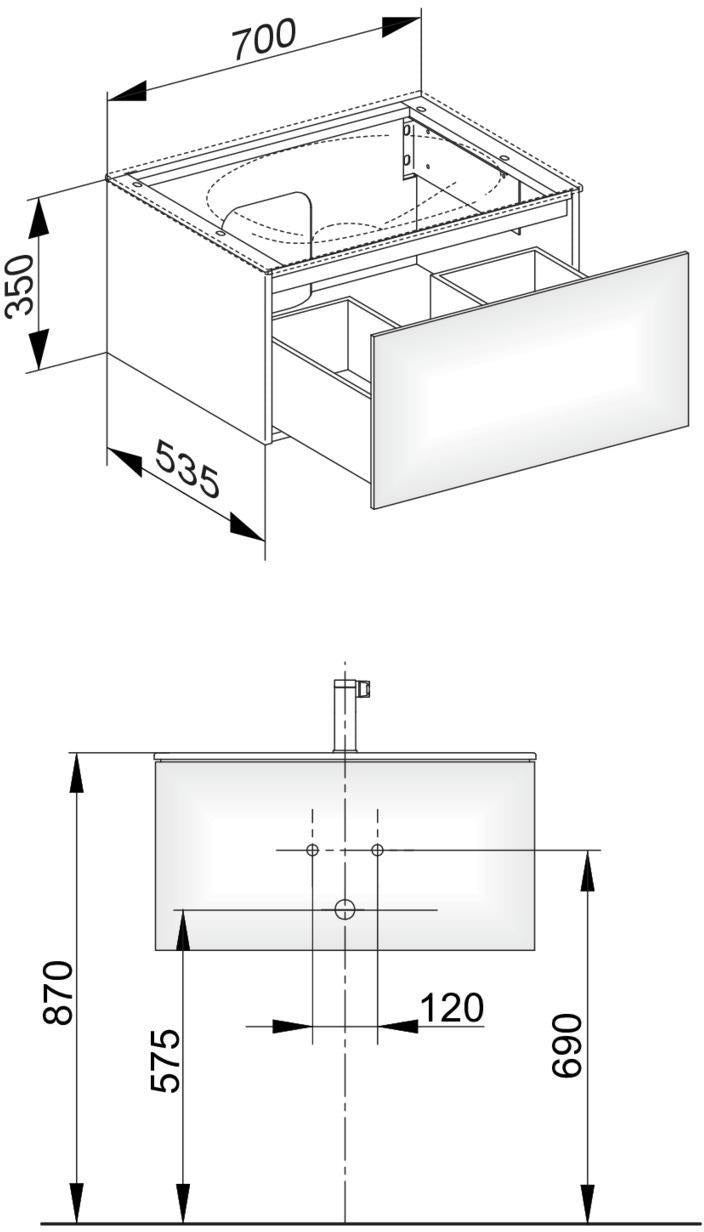KEUCO EDITION 11 Waschtischunterbau 700 mm anthrazit/Glas anthrazit – 1 Auszug, Push-Open
