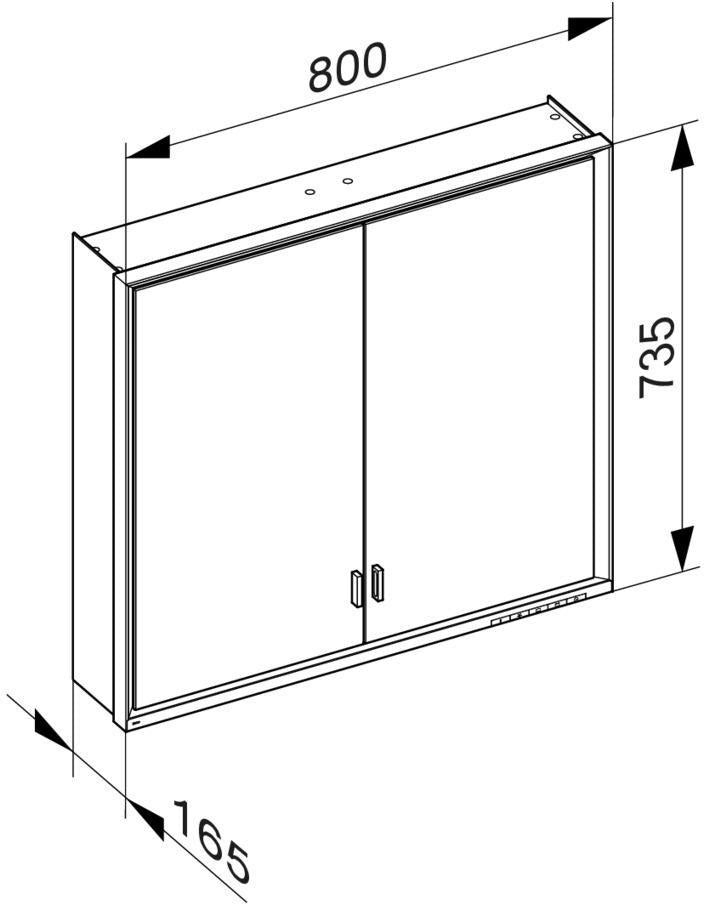 KEUCO Royal Lumos Spiegelschrank 800 mm mit LED-Beleuchtung und Ablagefach, silber-eloxiert