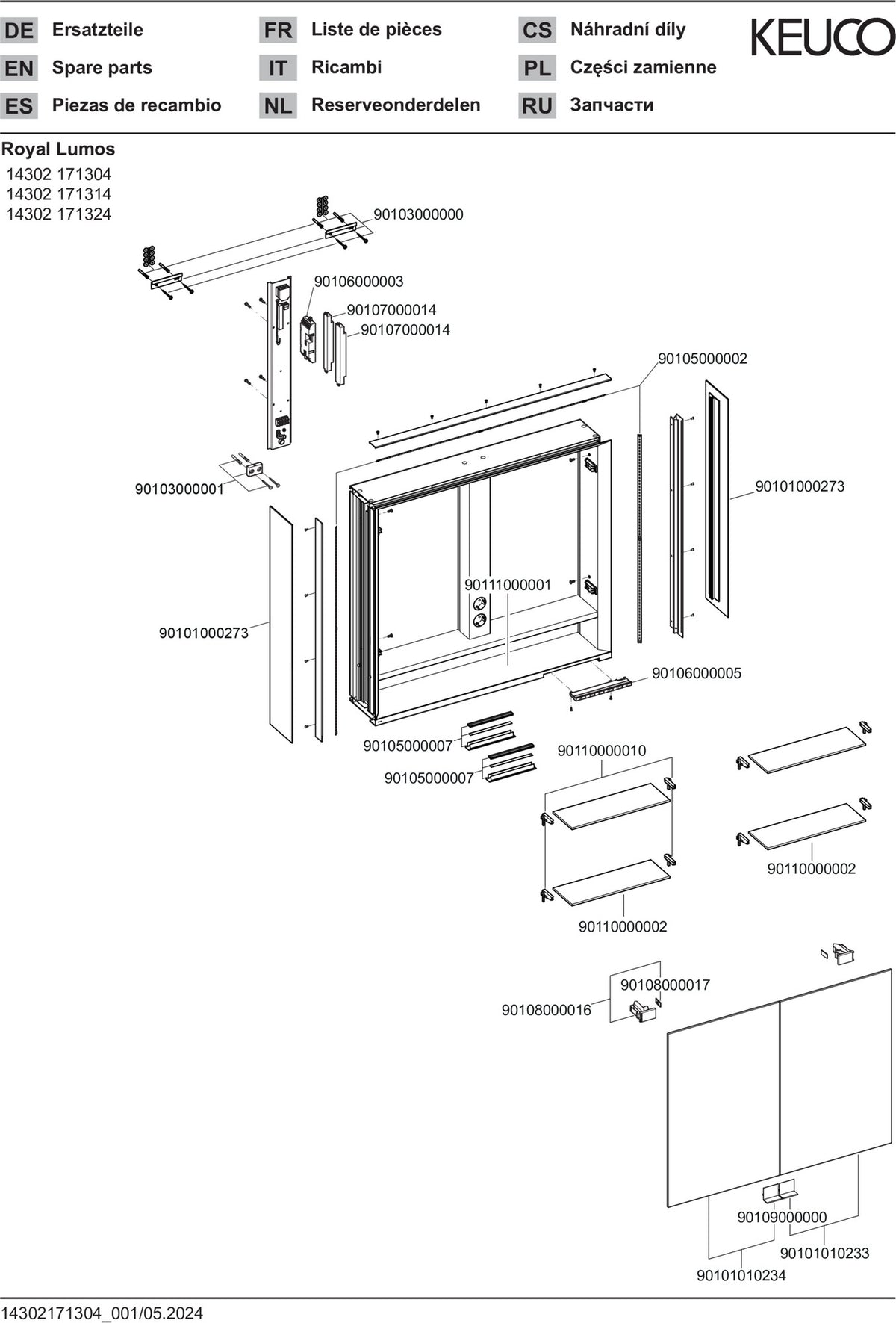 KEUCO Royal Lumos Spiegelschrank 800 mm mit LED-Beleuchtung und Ablagefach, silber-eloxiert