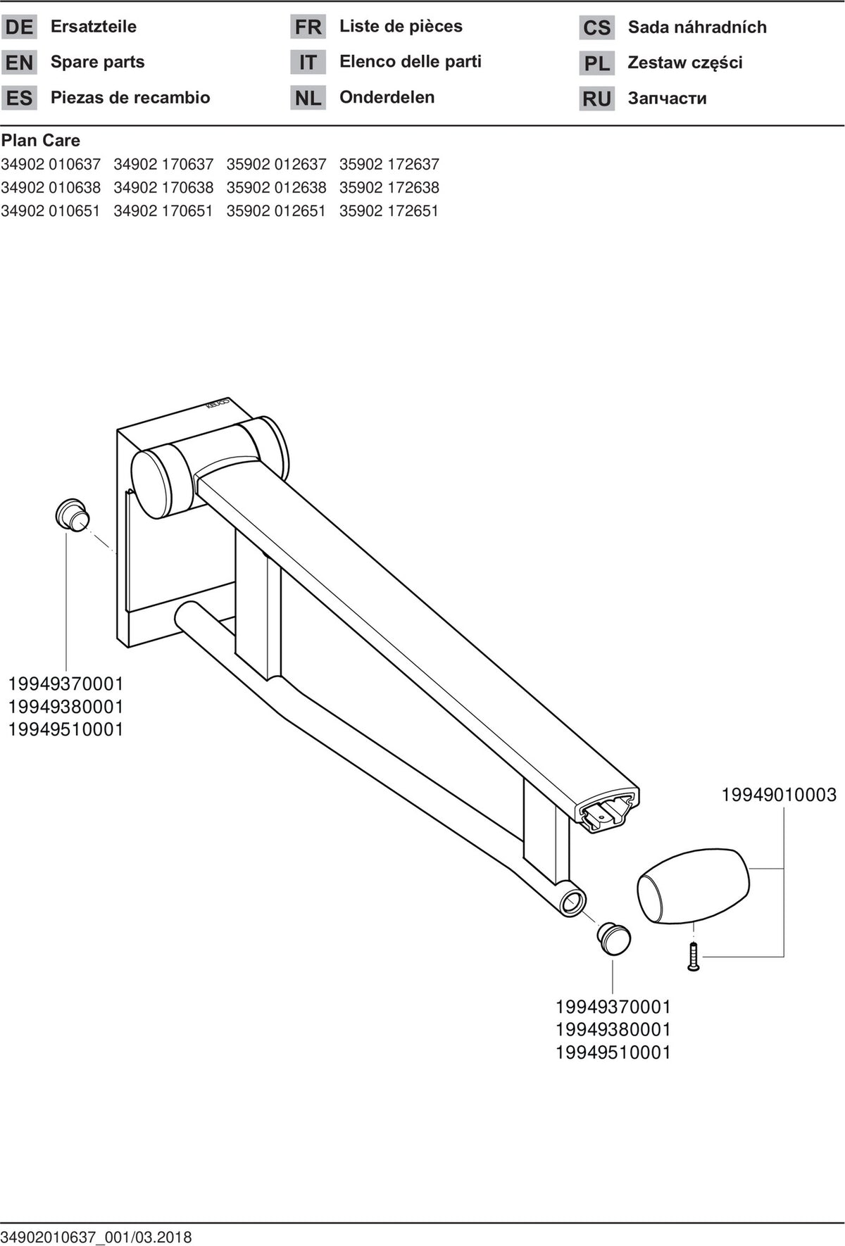 KEUCO Plan Care Stützklappgriff 650 mm verchromt/schwarz – Wandmontage, klappbar, 115 kg belastbar