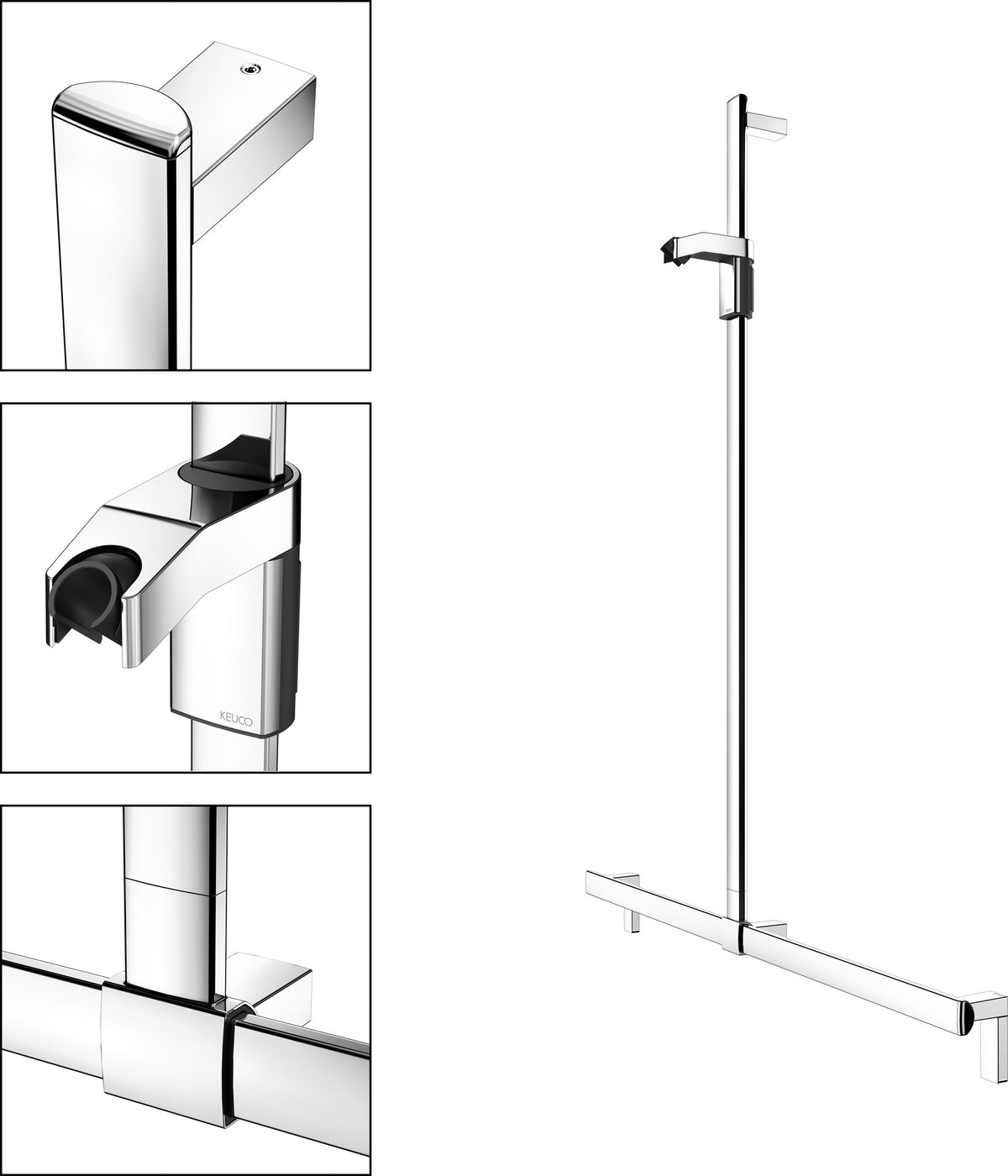 KEUCO Duschhandlauf AXESS 35014, silber-eloxiert, 1000/1301 mm, mit Brausestange