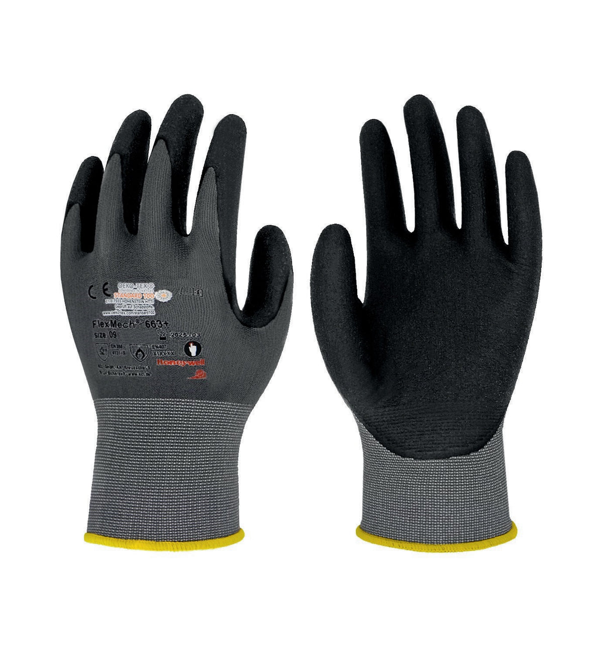HONEYWELL FlexMech 663+ Nitrilhandschuhe Gr.7 grau/schwarz EN388 EN407 – 10 Paar