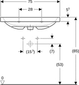 Geberit iCon Light Waschtisch 75x42 cm, verkürzte Ausladung, mit Hahnloch und Überlauf, weiß