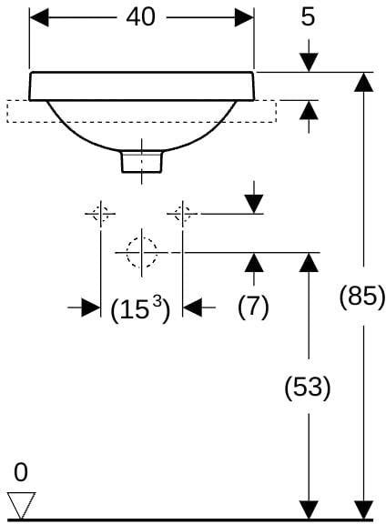 Geberit VariForm Einbauwaschtisch rund 40 cm weiß ohne Hahnloch mit Überlauf