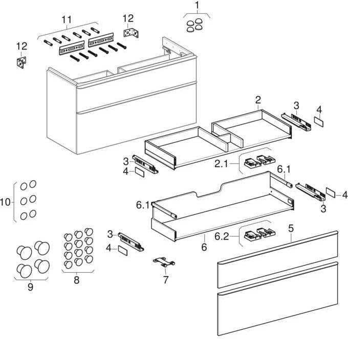 Geberit Smyle Unterschrank für Waschtisch eckig mit 2 Schubladen 118,4 cm sandgrau