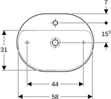 Geberit VariForm Aufsatzwaschtisch elliptisch 60x45 cm mit Hahnloch und KeraTect in Weiß