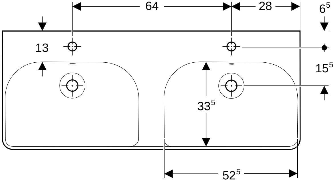 Geberit Smyle Doppelwaschtisch eckig 120x48cm mit Hahnloch und Überlauf, weiß