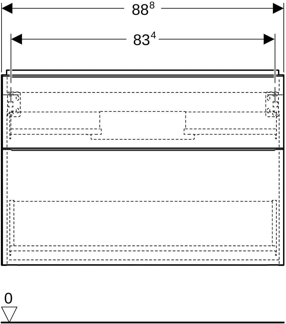 Geberit iCon Waschtischunterschrank 88,8 cm, 2 Schubladen, weiß hochglanz – wandhängend, vormontiert