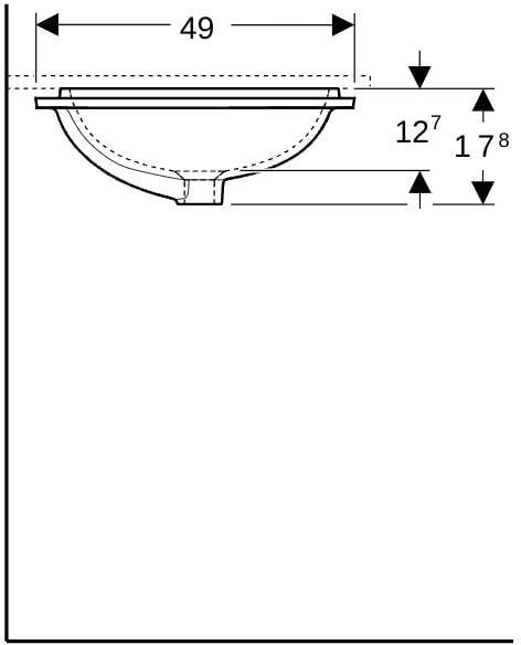 Geberit VariForm Unterbauwaschtisch rechteckig 58x49 cm weiß ohne Hahnloch mit Überlauf