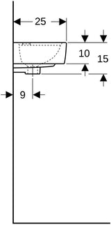 Geberit Renova Compact Handwaschbecken 40x25 cm, Hahnloch rechts, mit Überlauf, weiß