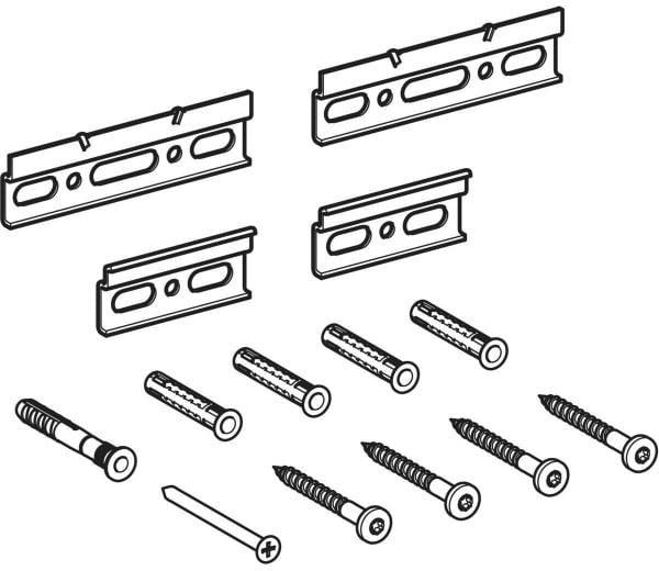 GEBERIT Befestigungsmaterial für Badmöbel – 4 Schrauben, 4 Platten, 5 Dübel, Sicherheitsschraube