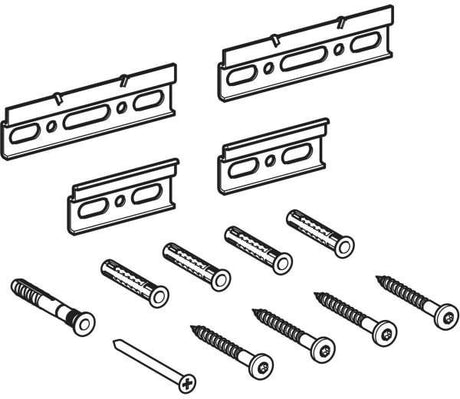 GEBERIT Befestigungsmaterial für Badmöbel – 4 Schrauben, 4 Platten, 5 Dübel, Sicherheitsschraube