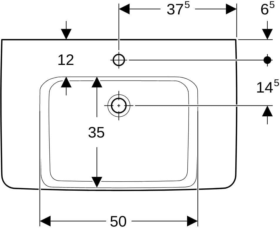 Geberit Renova Plan WT mit Ablagefl., 75x48cm m. Hl., m. Ül., weiß