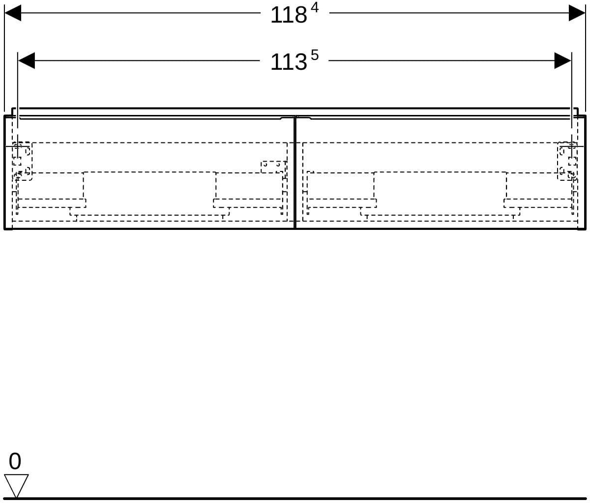 Geberit iCon Unterschrank für Doppelwaschtisch, 2 Schubladen, 118,4 cm, weiß hochglänzend