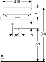 Geberit VariForm Aufsatzwaschtisch rund 45 cm mit Hahnlochbank, weiß KeraTect