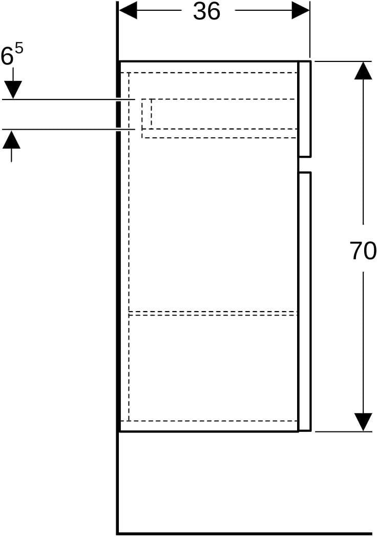 Geberit Renova Plan Seitenschrank 39x70x36 cm Nussbaum hickory hell – 1 Tür, 1 Schublade, Soft-Close