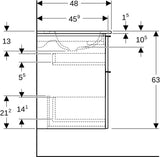 Geberit iCon Waschtischset 75 cm mit Unterschrank, 2 Schubladen, weiß hochglanz, KeraTect