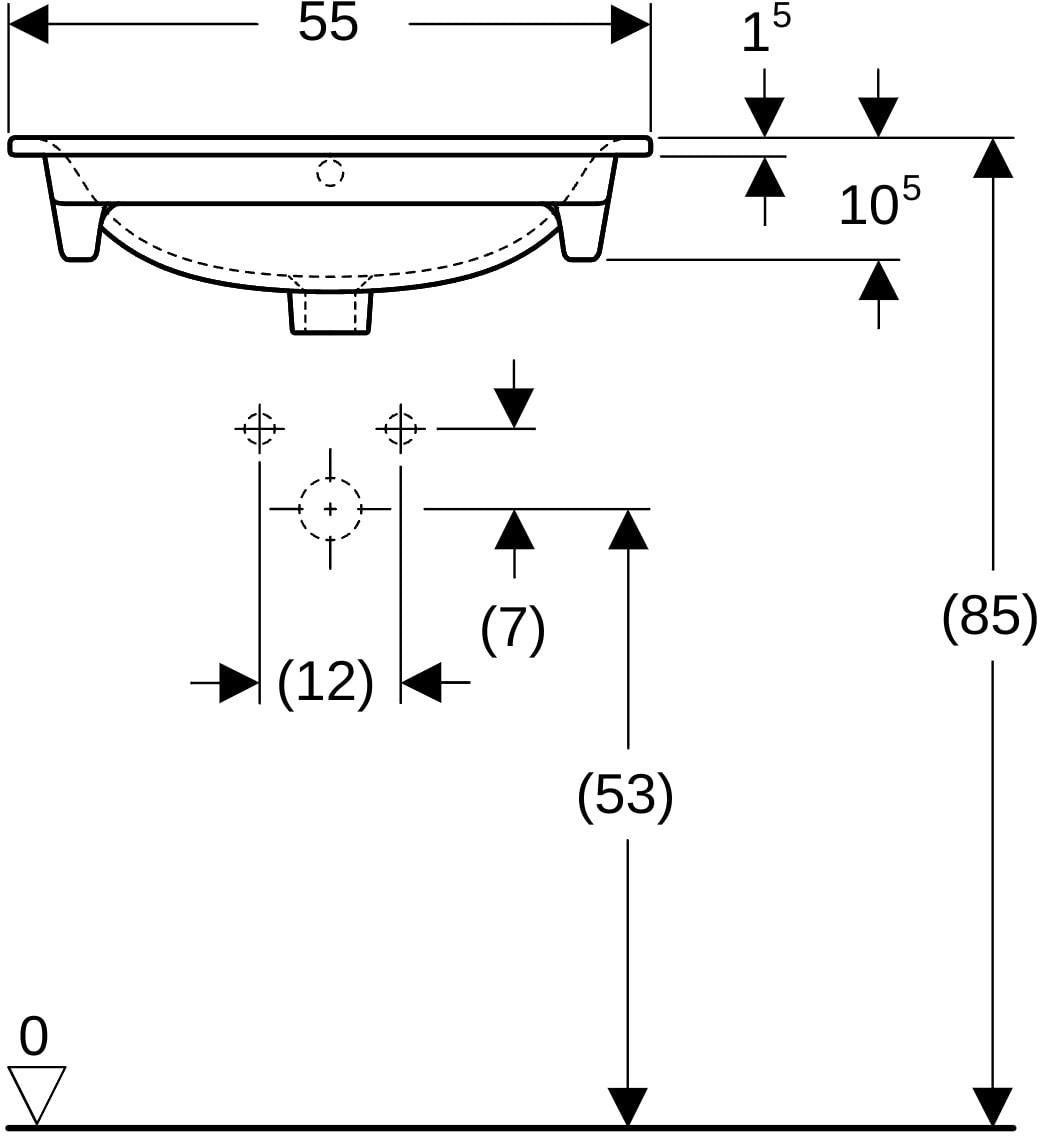 GEBERIT Renova Plan Möbelwaschtisch 100x48 cm mit Hahnloch und Überlauf in Weiß
