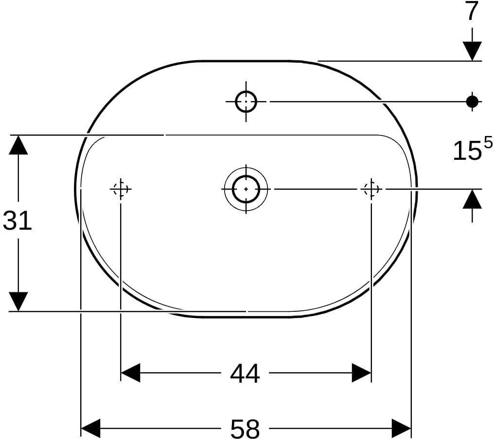 Geberit VariForm Aufsatzwaschtisch elliptisch 60x45 cm mit Hahnloch und KeraTect in Weiß