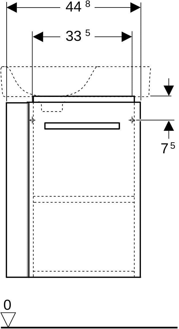 Geberit Renova Compact Unterschrank für Handwaschbecken, 44,8 cm, weiß, mit Handtuchhalter links