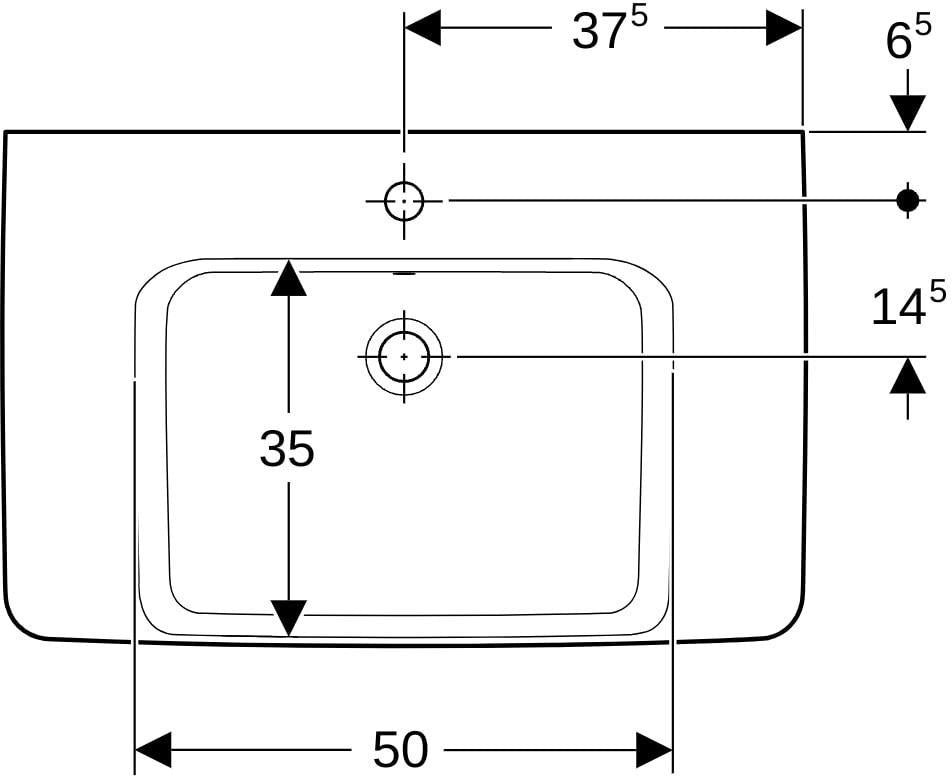Geberit Renova Plan Aufsatz-Waschtisch 75x48 cm mit Ablagefläche, Hahnloch und Überlauf in Weiß