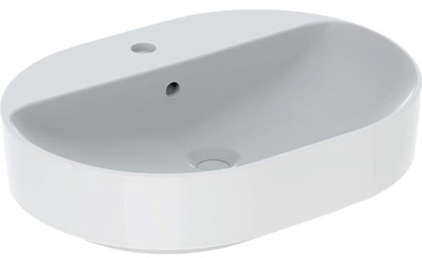 Geberit VariForm Aufsatzwaschtisch elliptisch 60x45 cm mit Hahnloch und KeraTect in Weiß