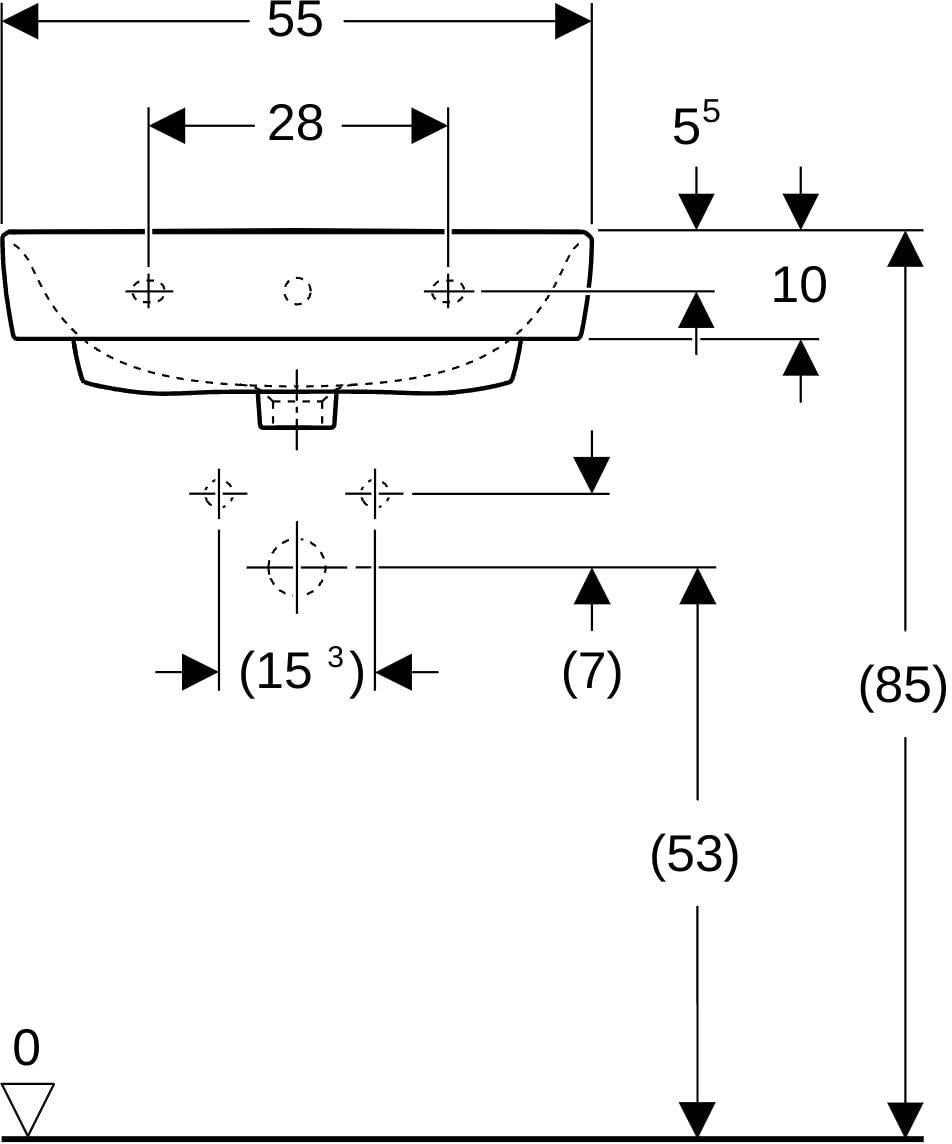 Geberit Renova Plan Waschtisch 55x44 cm mit Hahnloch, ohne Überlauf, weiß
