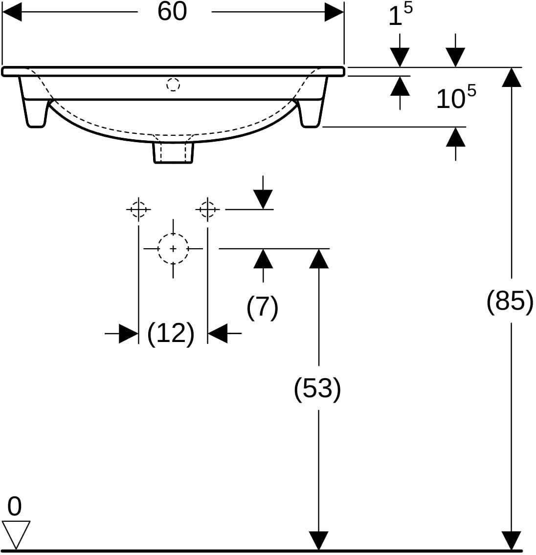 GEBERIT Renova Plan Möbelwaschtisch 100x48 cm mit Hahnloch und Überlauf in Weiß
