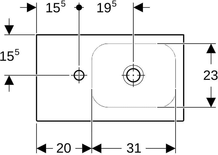 Geberit iCon Light Handwaschbecken 53x31 cm, Ablagefläche links, ohne Überlauf, weiß