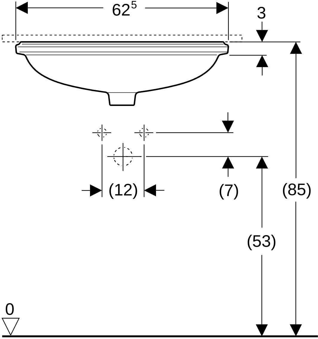 Geberit VariForm Unterbauwaschtisch elliptisch 62,5 cm weiß KeraTect ohne Hahnloch