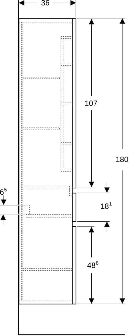 Geberit Renova Plan Hochschrank 39x180x36 cm Nussbaum hickory, 2 Türen, 1 Schublade